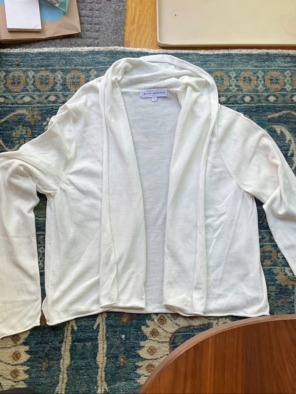 White + Warren Cream Open-Front Knit Cardigan